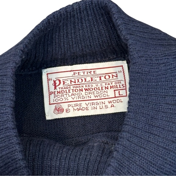 VTG 80s Pendleton Virgin Wool Mock Neck Sweater Navy Women’s Petite Large USA - Picture 3 of 4